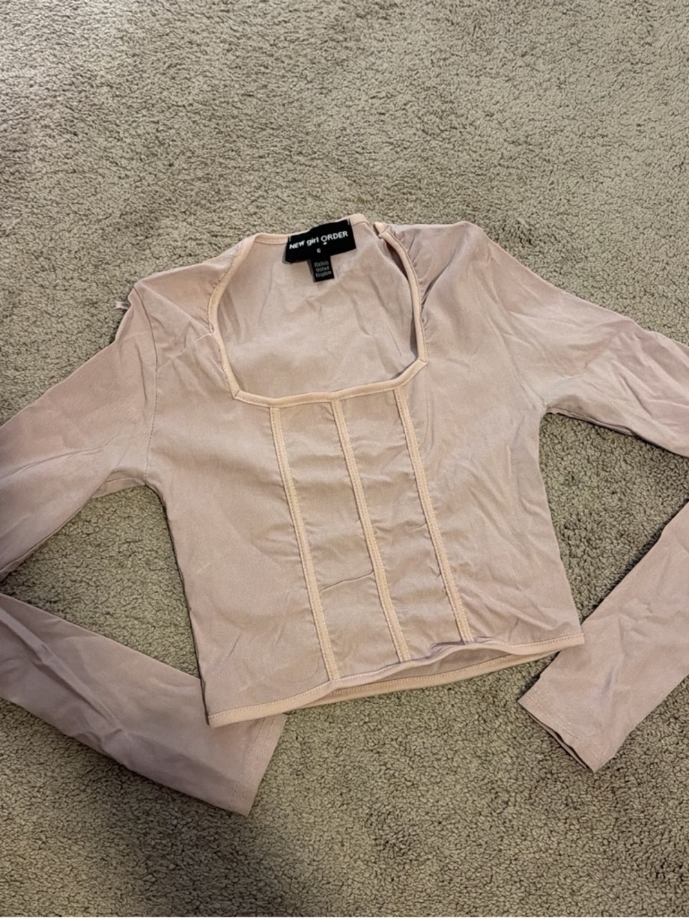New Girl Order Blush Mesh Long-Sleeve Crop Top